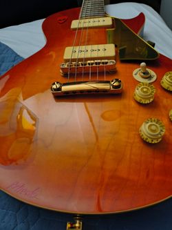 M electric guitar orange sunburst on mahogany straight through neck MODDED
