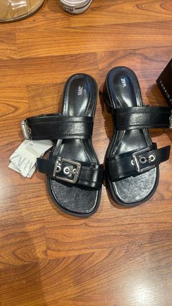 Women Zara Black Leather Double Strap Sandals Size 8