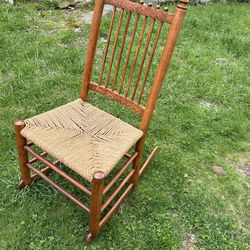 Antique Spindle Back Rushed Rocking Chair 