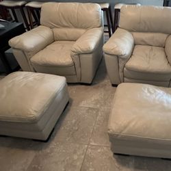 All Leather Cream Sofa 2 Ottomans And 2 Chairs 