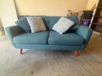 Mid-Century Modern Teal Loveseat Sofa
