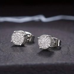Exquisite Micro Pave 14K White Gold Plated Cubic Zirconia 6mm Stud Men & Women Earrings
