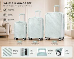 ✈️ Brand New 3-Piece Luggage Set – Mint Green