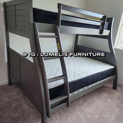 Twin/Full Antique Gray Hoover Collection Bunk bed w. Orthopedic Mattresses Included 