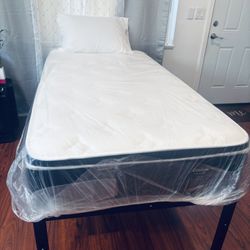 New Twin Metal Bed With Mattress 