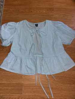 Light Blue Gingham Peplum Blouse