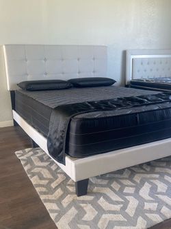 BRAND NEW FULL SIZE BEIGE BED FRAME WITH NEW MATTRESS/FAST DELIVERY