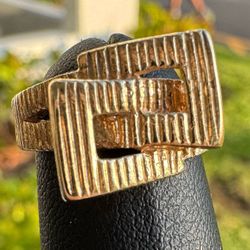 Jewelry 14k solid yellow gold double bark belt buckle Ring sz 9.50