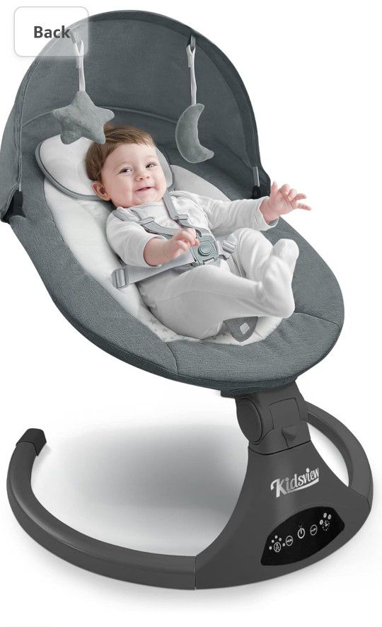 KIDSVIEW Portable 5 Speed Baby Rocker with Music,TInfants - Suitable for 0-9 Months, 5-20 lbs, Gray

