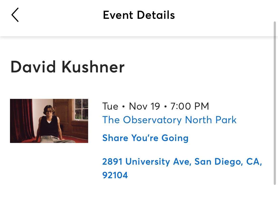 2 David Kushner Tickets 11/19