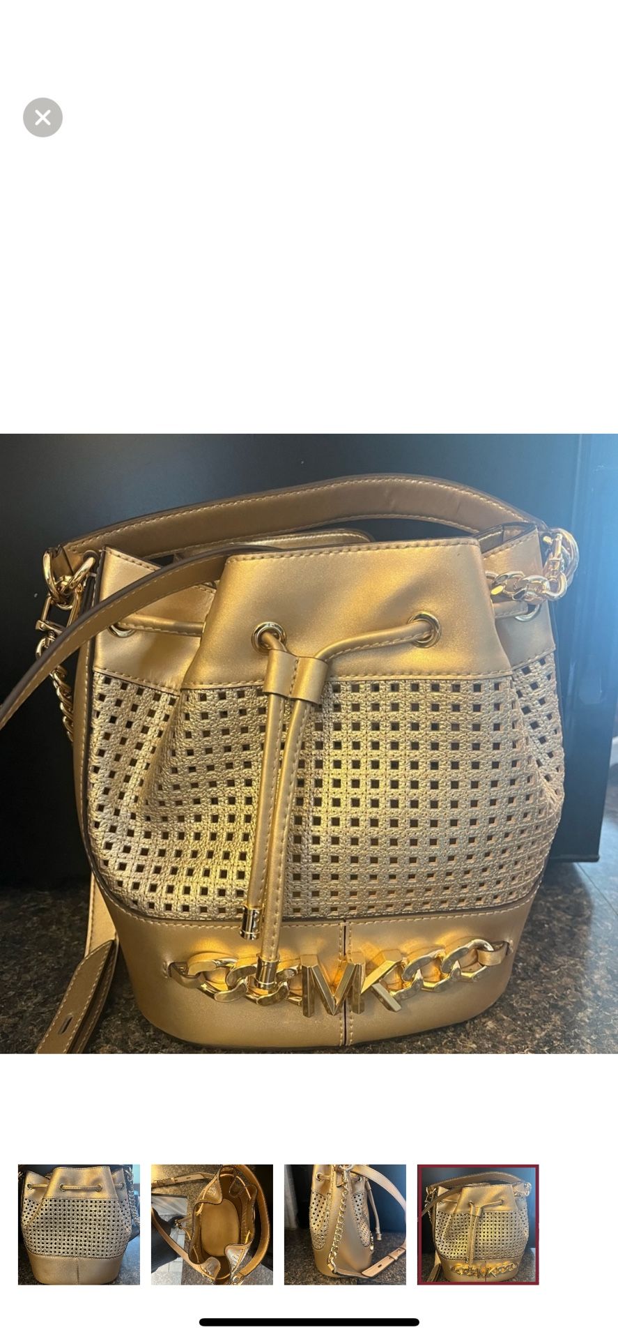 Michael Kohrs Devon perforated, medium, Italian Leather, Gold Bucket Bag