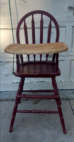 Vintage Wooden Baby High Chair with Tray
