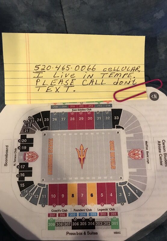 4 Arizona State VS. Stanford Cardnals Football Tickets , Thursday 10/18/18 6:00 P.M. , at Sun Devil Stadium .