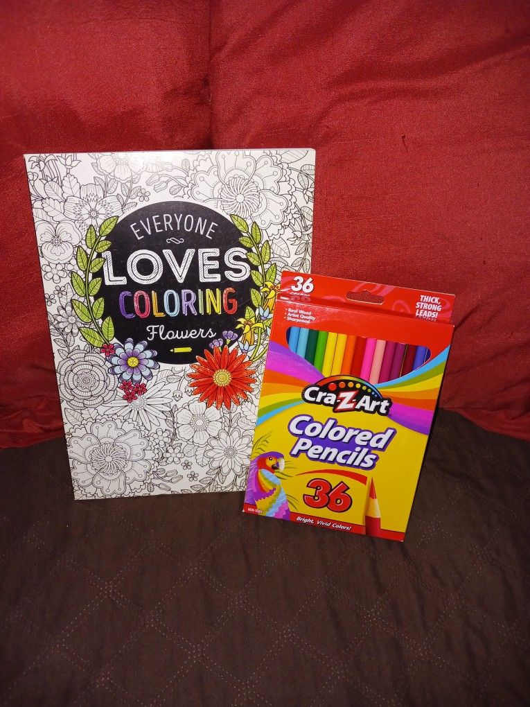 NEW Adult Coloring Book With Colored Pencils For $6