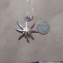 Sterling Silver Sunburst Pendant On Sterling Silver 17" Chain