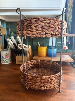 2-Tier Woven Basket Stand