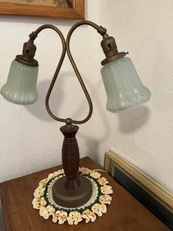 Vintage French Art Deco Dual Gooseneck Brass Lamp