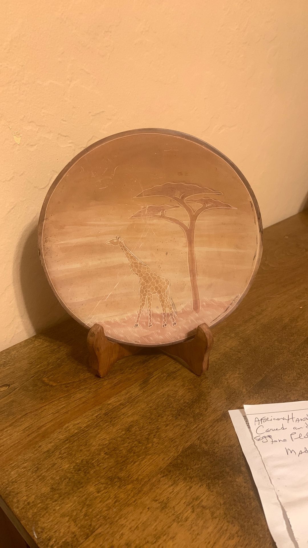 Vintage African Carved and Hand Painted Soapstone Plate