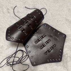 New Brown Leather Arm Cuffs Renaissance  Pirate Shirt Costume 