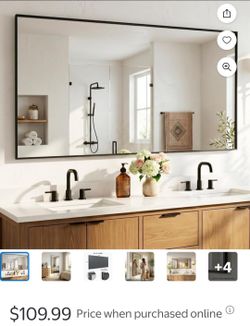 Suidia Bathroom Mirror, 60" x 30" Wall Mirror Metal Framed, Bathroom Vanity Mirror for Living Room Bedroom Bathroom Entryway, Black, Rect Corner Style