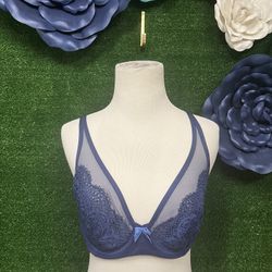 Victoria Secret Body By Victoria Unlined Demi Blue Lace Bra Size 32DD