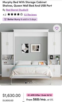 Murphy Bed With Storage Cabinet Shelves, Queen Wall Bed And USB Port