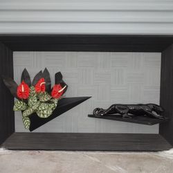 Leopard Panther Hanging Shadow Box Antique 