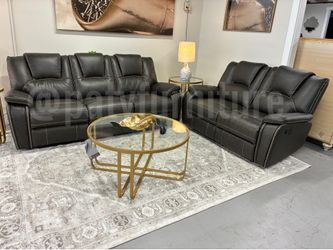 Charcoal Grey Reclining Sofa & Loveseat Set – $1,350 + tax
