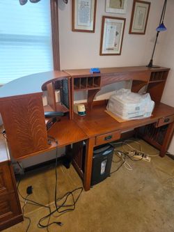 Solid Wood Executive Desk with Hutch Organizers & Drop-Leaf Sides
