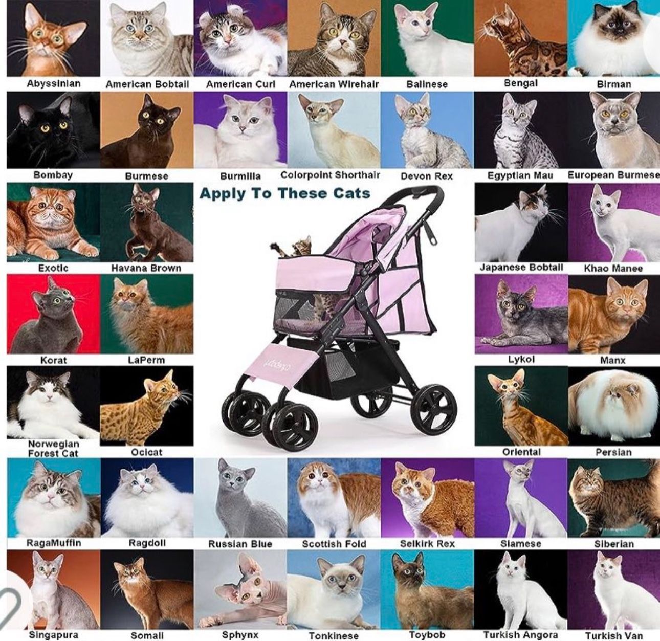 Pet Stroller for Cat Dog - 4 Wheels Foldable Traveling Lightweight Animal Gear Carriage for Small Medium Size Dogs & Cats Color Lilac