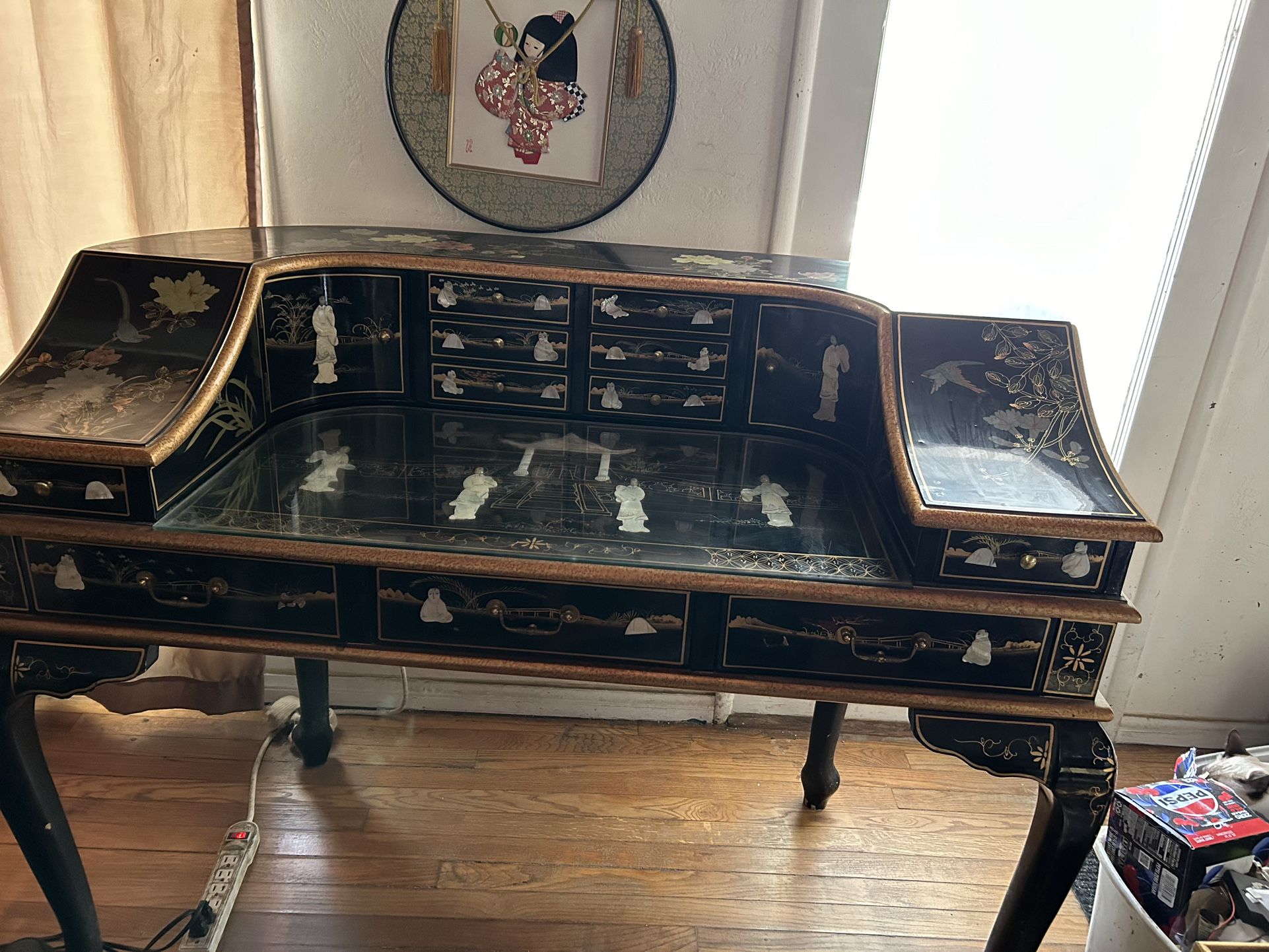 Antique Chinoiserie Harpsichord Style Oriental Desk