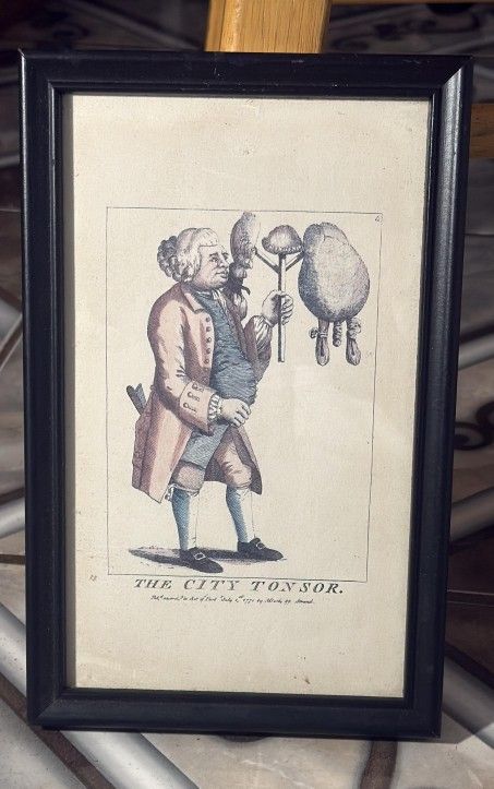 Antique engraving "The City Tonsor" (The City Barber) - 18th-century caricature. 6x10