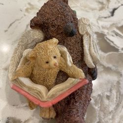 Angel Teddy Mama  And Child Bear Reading A Book