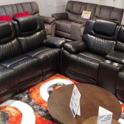 Winter clearance sale. Santiago, black leather reclining sofa and loveseat set only $1199. Easy finance option. Same-day delivery delivery.