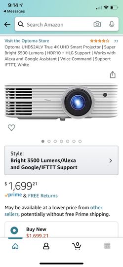 Optoma UHD52ALV True 4K UHD Smart Projector Brand New