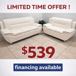 white faux leather 2 piece sofa and loveseat set 