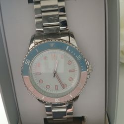 Time and Tru Silver and Blue/Pink Analog Watch