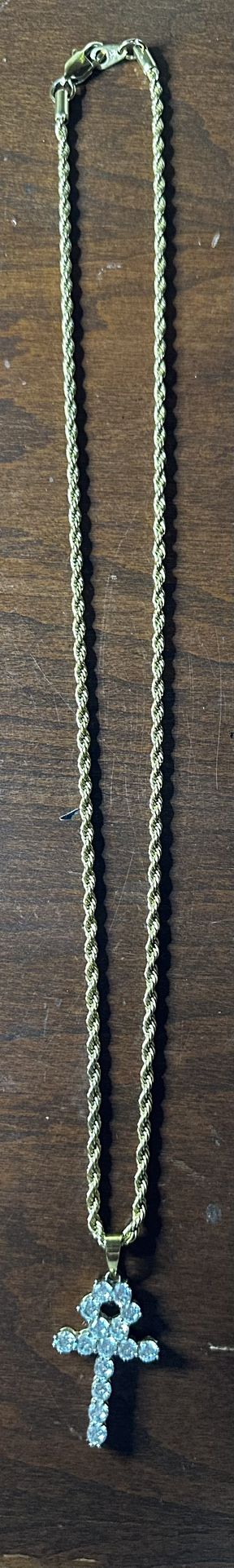 WOMEN'S DIAMOND ANKH CROSS NECKLACE PENDANT & ROPE CHAIN