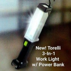 New! Torelli Tools 3-in-1 Work Light With Power Bank