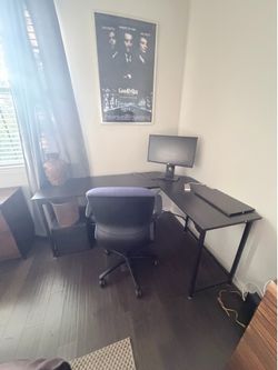 Computer Desk, Chair and Monitor