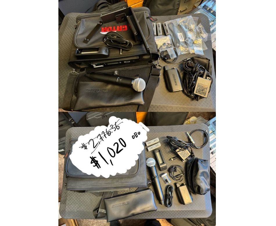 2x Shure GLX-D+ Wireless Microphone Kits with Bodypacks + SM58s + Chargers + Cases + More!