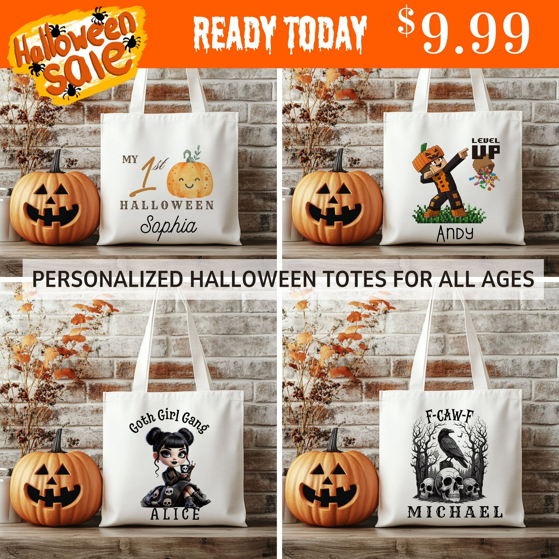 Custom Personalized Halloween Trick Or Treat Bags for ALL AGES! | SAME/Next DAY Local Pickup