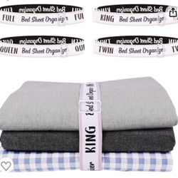 8 Pcs Upgraded Bed Sheet Organizer Bands 4pcs, Adjustable Sheet Keeper Closet Organizer Keep Sheets Firm 