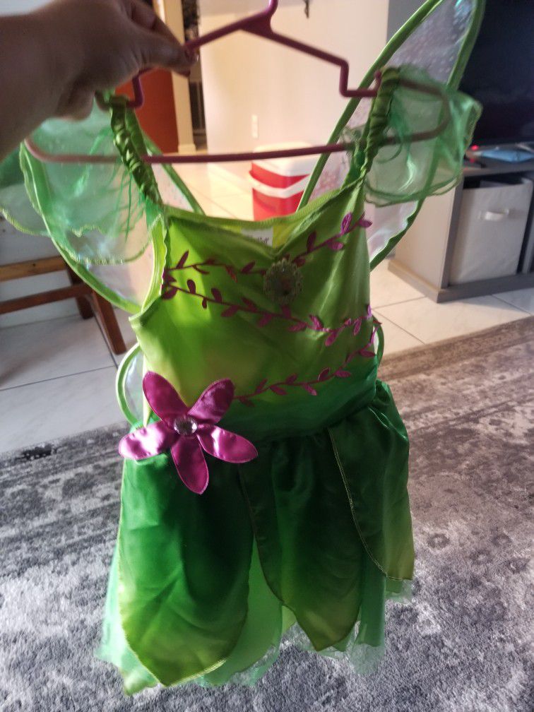 Halloween Costume: Official Disney Tinker Bell Dress, Wings And Shoes