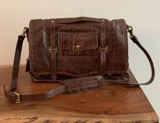 Ben Minkoff Nikki Brown Leather Embossed Messenger Bag