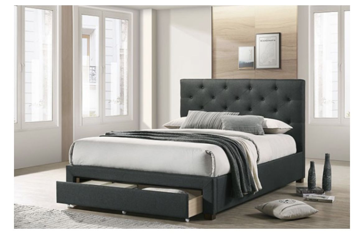 Dark Gray King Bed Frame With Storage (Free Delivery)
