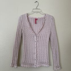 Pale, pink, crochet cardigan, beautiful button, detail size medium