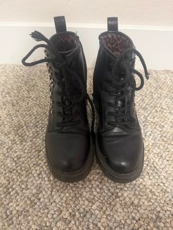 Black Lace-Up Combat Boots with Studs size 1
