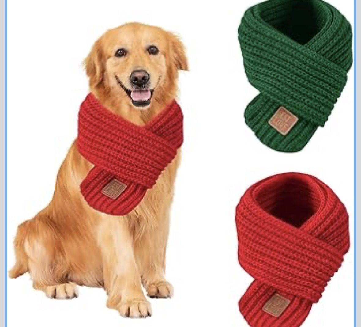 2 Pack Dog Christmas Scarf - Warn Knitted Christmas Dog Bandanas for Small Medium Large Dogs - Winter Holiday Decoration Scarf (Red&Green)