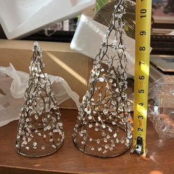 New In Box Gold Canyon Set Of 2 Wire & Crystal Candle Holder Topiary